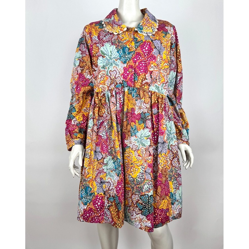 Kika Vargas x Target Anemone‎ Floral Mini Dress Women 1X EUC Cotton 3/4 Sleeve